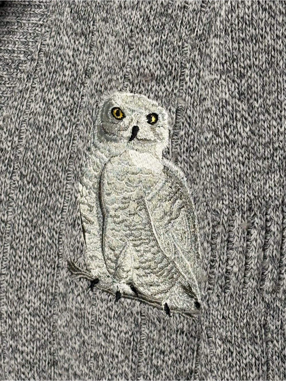 Vintage 90’s Bovet Grey Wool Blend Cardigan with Owl Patch Men’s Medium EUC - Picture 3 of 6